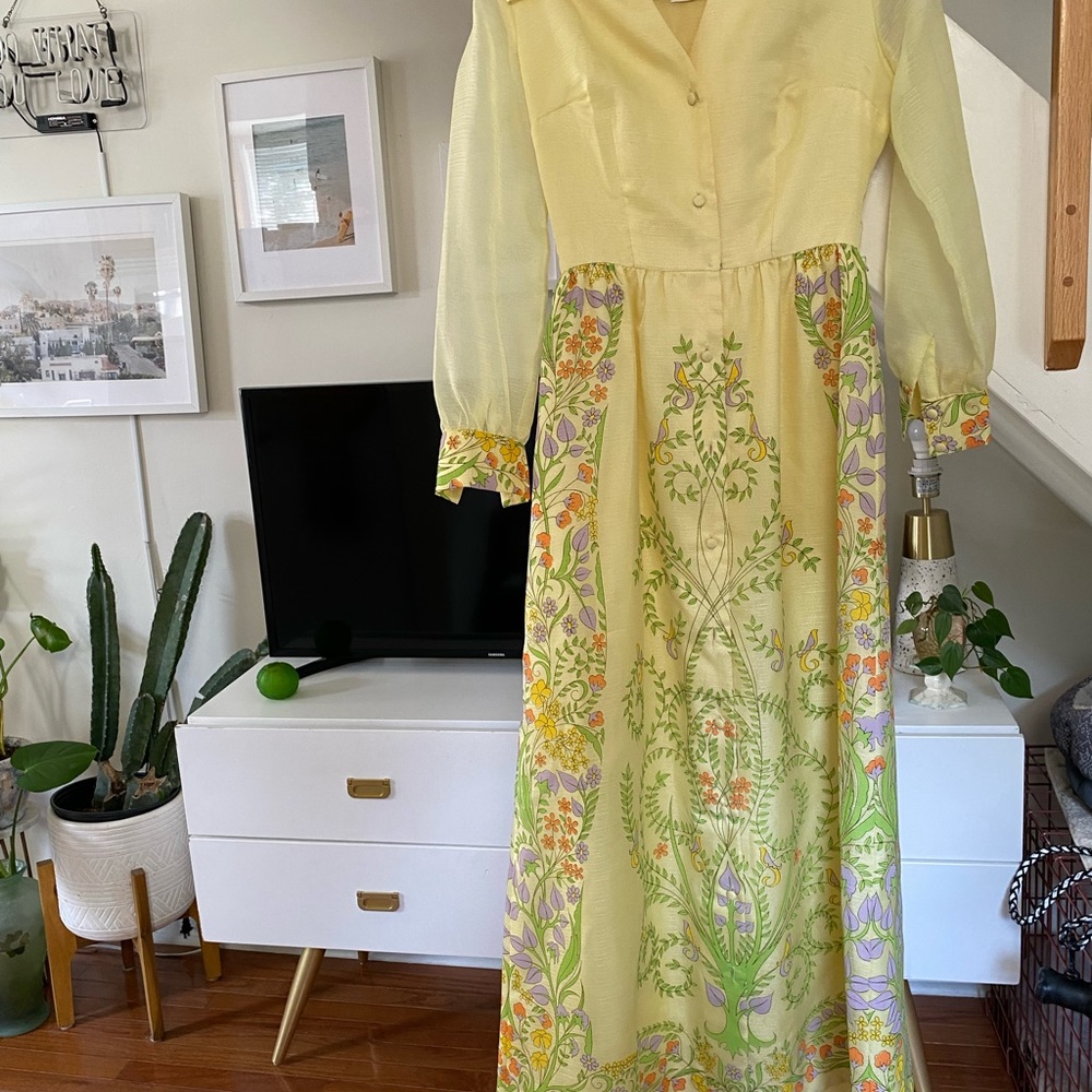 Alfred Sheehan Hawaii California collection Vintage 70s yellow floral maxi dress - Picture 3 of 5